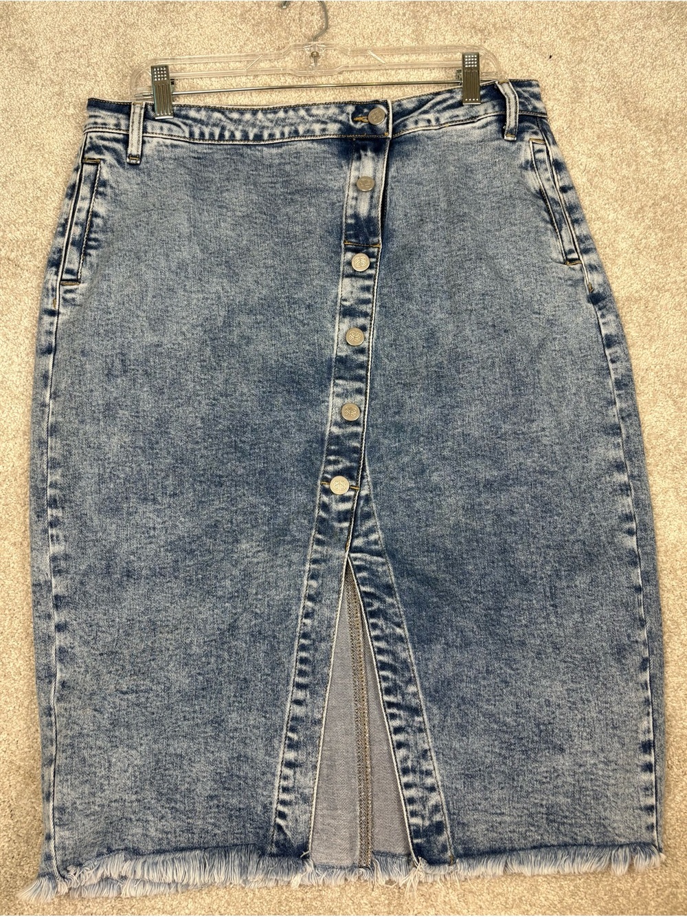 Blakeley Acid Wash Denim Midi Skirt 1X Button Front